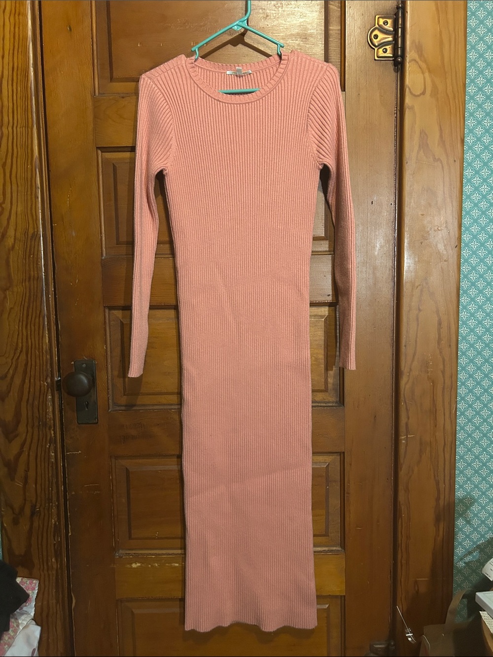 Gianni Bini Ribbed Long Sleeve Maxi Dress in Dusty Rose Bodycon